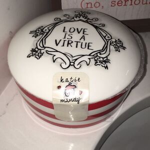 Love is a Virtue covered cotton ball bathroom dish